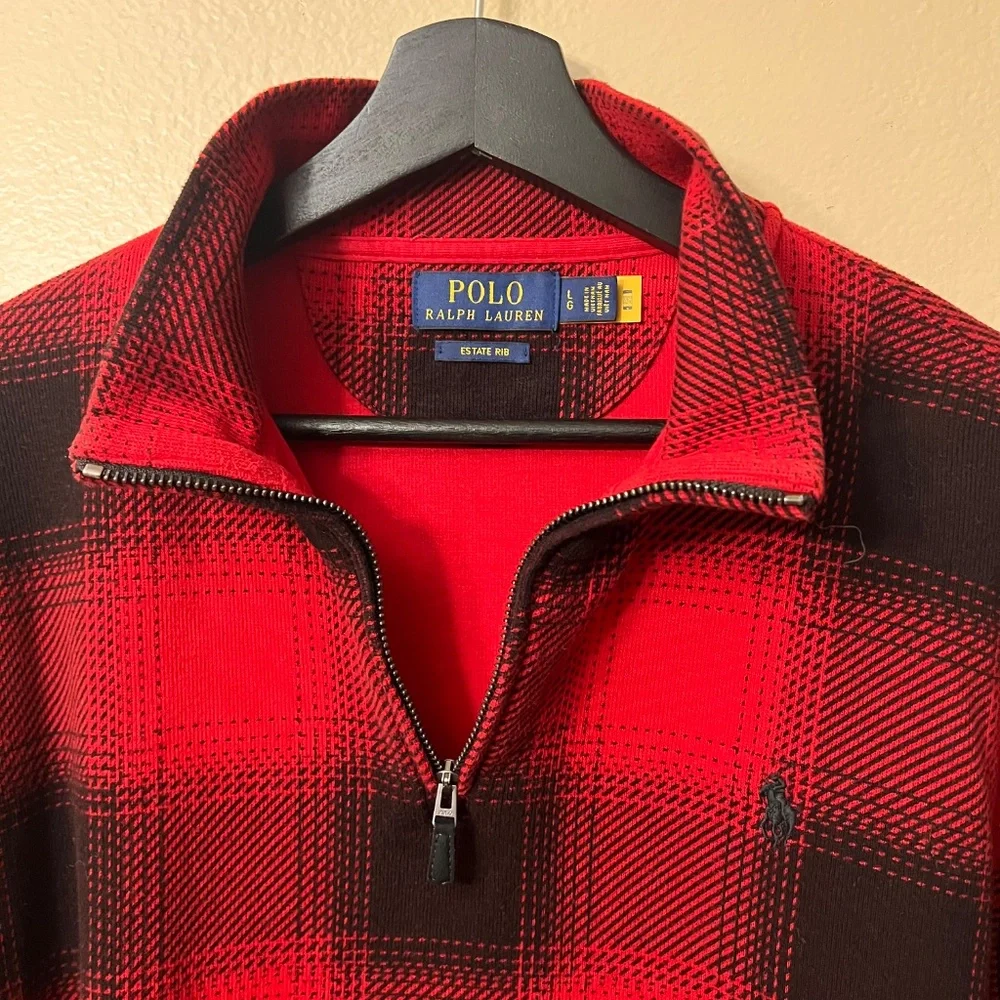 Polo Ralph Lauren Buffalo Check Estate Rib Pullover for Men's Long Sleeve Size L